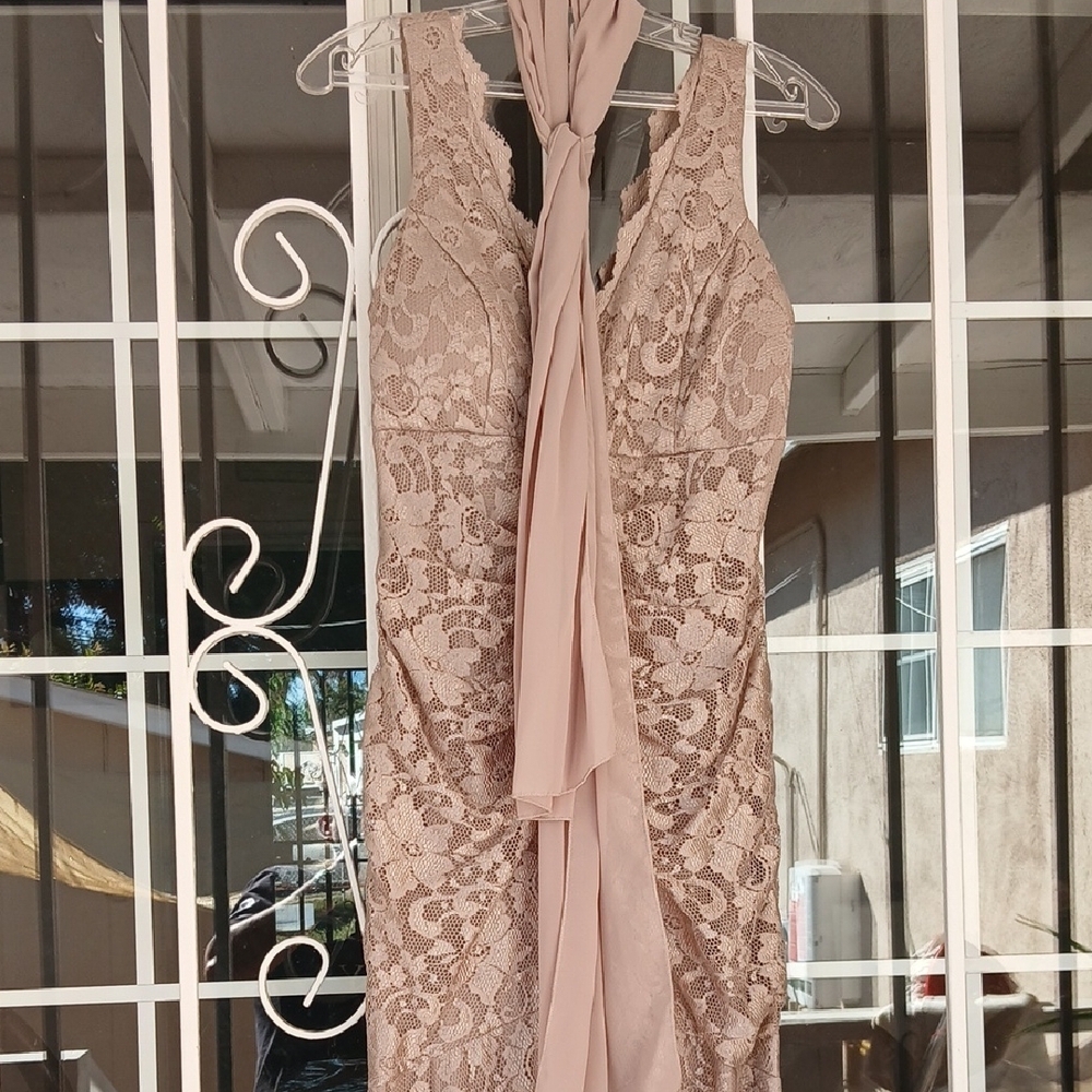 NY Collection Backless Lace Dress in Cream